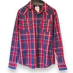 Levi’s Men's Modern Western Plaid Snap Front Long-Sleeve Shirt, Red/Blue, Size S